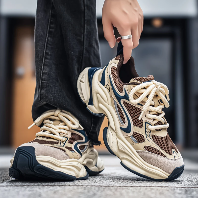 Herren-Dad-Sneaker, atmungsaktives Obermaterial aus großem Mesh, dicke Juteschnürsenkel, farblich abgesetzte dicke Sohle, höhenvergrößernd und rutschfest, retro-trendiger Stil, mehrere Farboptionen verfügbar, vielseitige Freizeitschuhe für den täglichen Arbeitsweg und die Straßenmode. – Detail 14