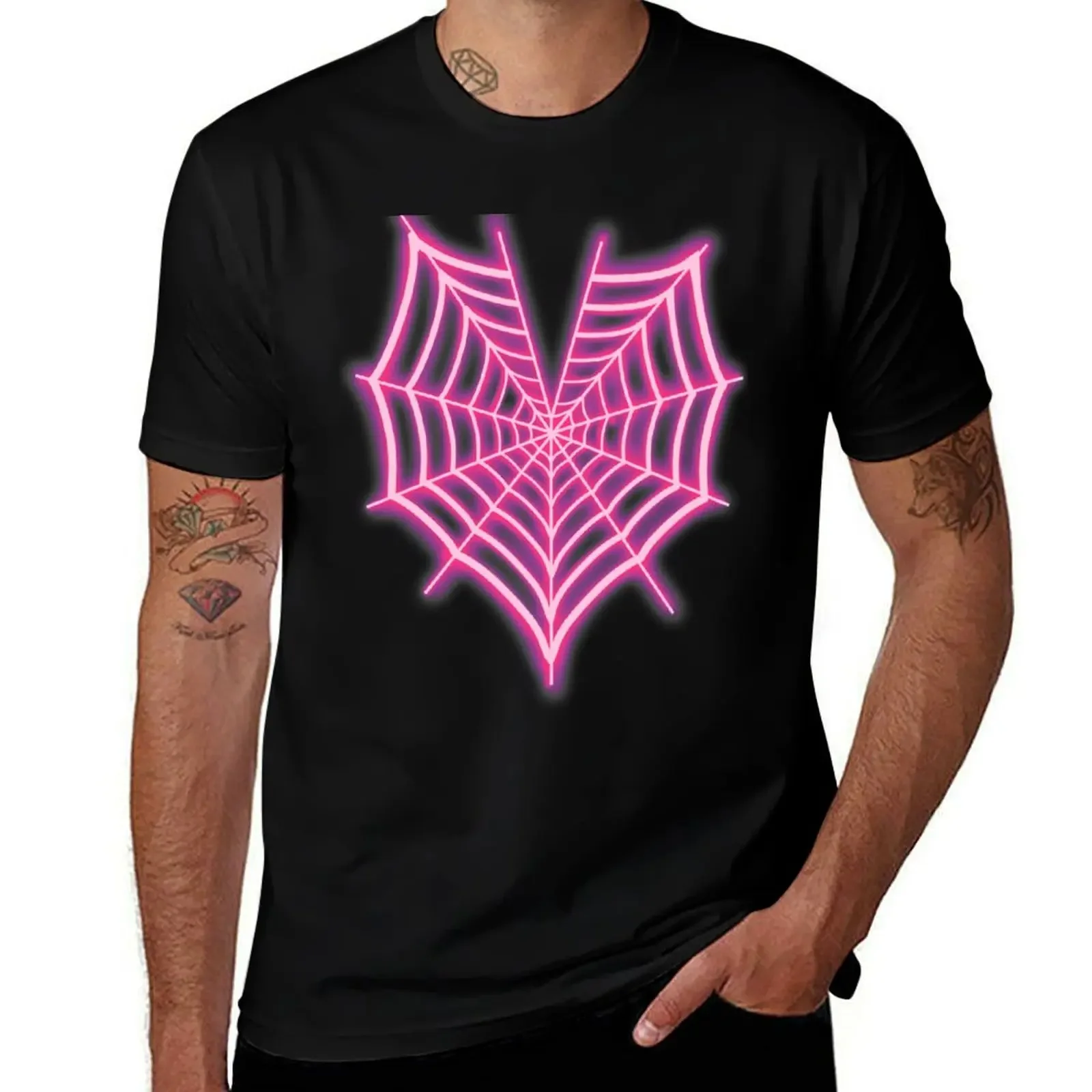 

Neon Pink Spiderweb Heart T-Shirt topping Blouse graphics Men's t-shirt