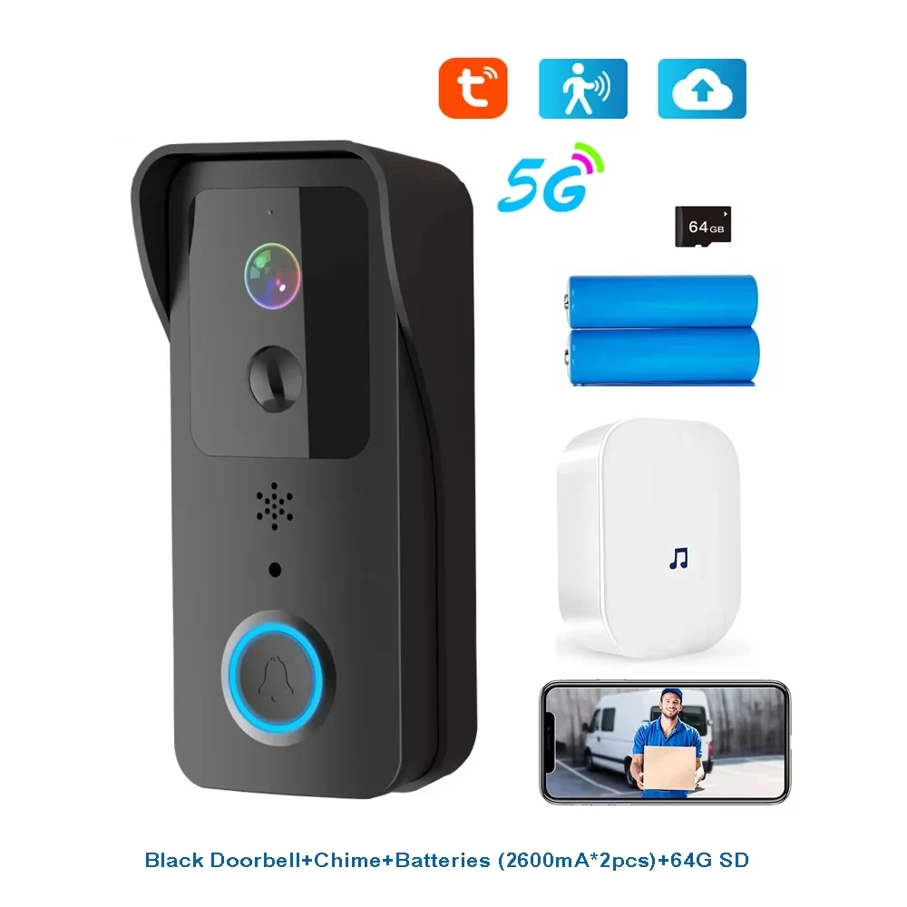 5G 2.4G WiFi Video Deurbel 1080P Tuya Smart Outdoor Draadloze Intercom Waterdichte Draadloze Camera met AC/DC Voeding