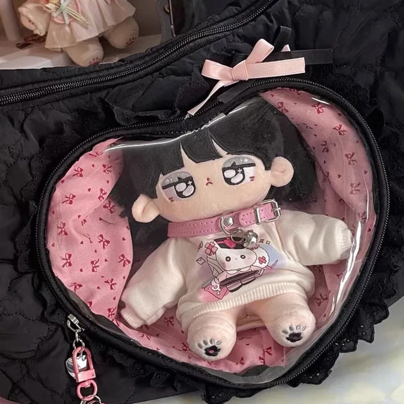 2024 New Lace Love Design Anime Pain Bag Cute Drawstring One Shoulder Crossbody Bag Girl Large Capacity Shopping Zipper Doll Bag