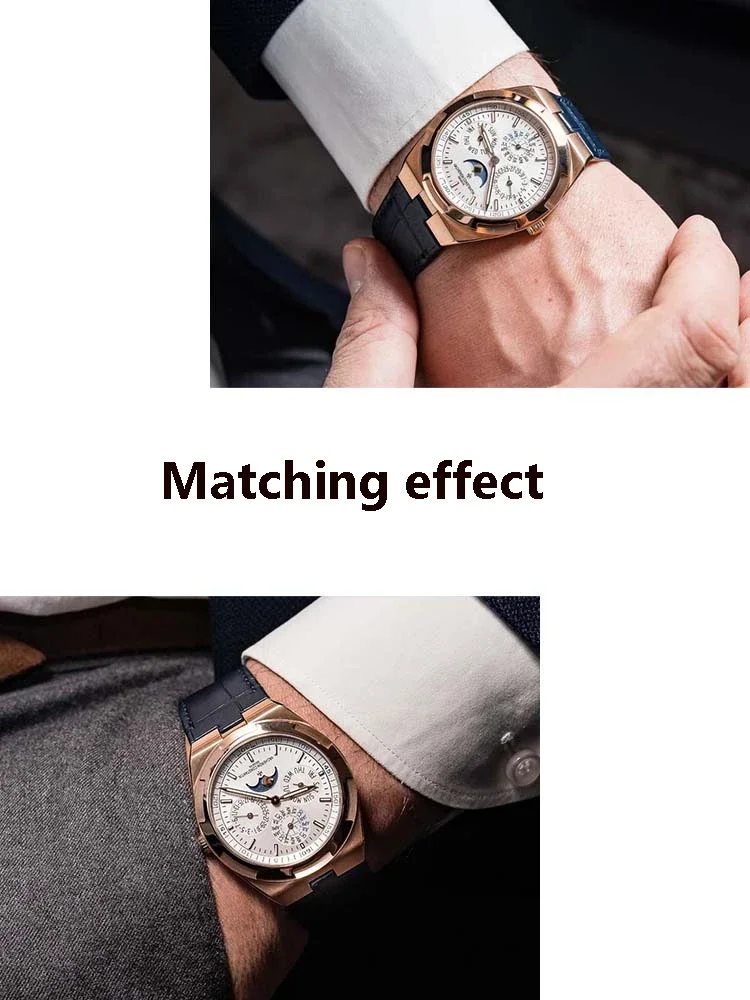 Genuine Leather Watchband For Vacheron Constantin OVERSEAS Series 4500V 5500V P47040 Stainless Steel Buckle Men Watch Strap 25*8