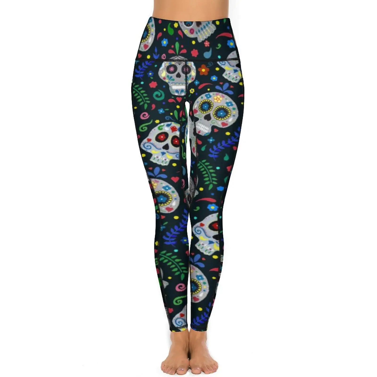 Dia De Los Muertos Sugar Skull Yoga Pants Sexy Floral Print Graphic Leggings Workout Leggins Women Fashion Stretchy Sport Tights