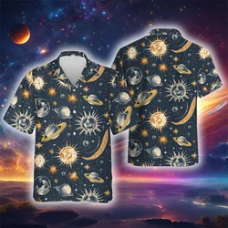Abstract Stars Moon Graphic Aloha Shirt Men Women Space Planet 3D Printed Blouse Harajuku Short Sleeve Lapel Hawaiian Shirts