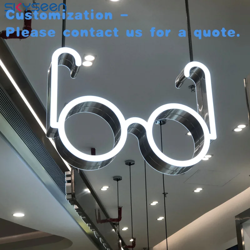 custom.SKYSEEN Customized Design 3D Glasses-shaped LED Sign Double-sided Luminous Hanging Graphics Indoor Mall Spectacles St