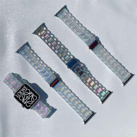 애플 워치 밴드용 투명 스트랩, 컬러풀한 송진 팔찌, 49mm, 41mm, 44mm, 45mm, 42mm, 38, 40mm, Correa iwatch 9, 8, 7, se 6, 울트라 2