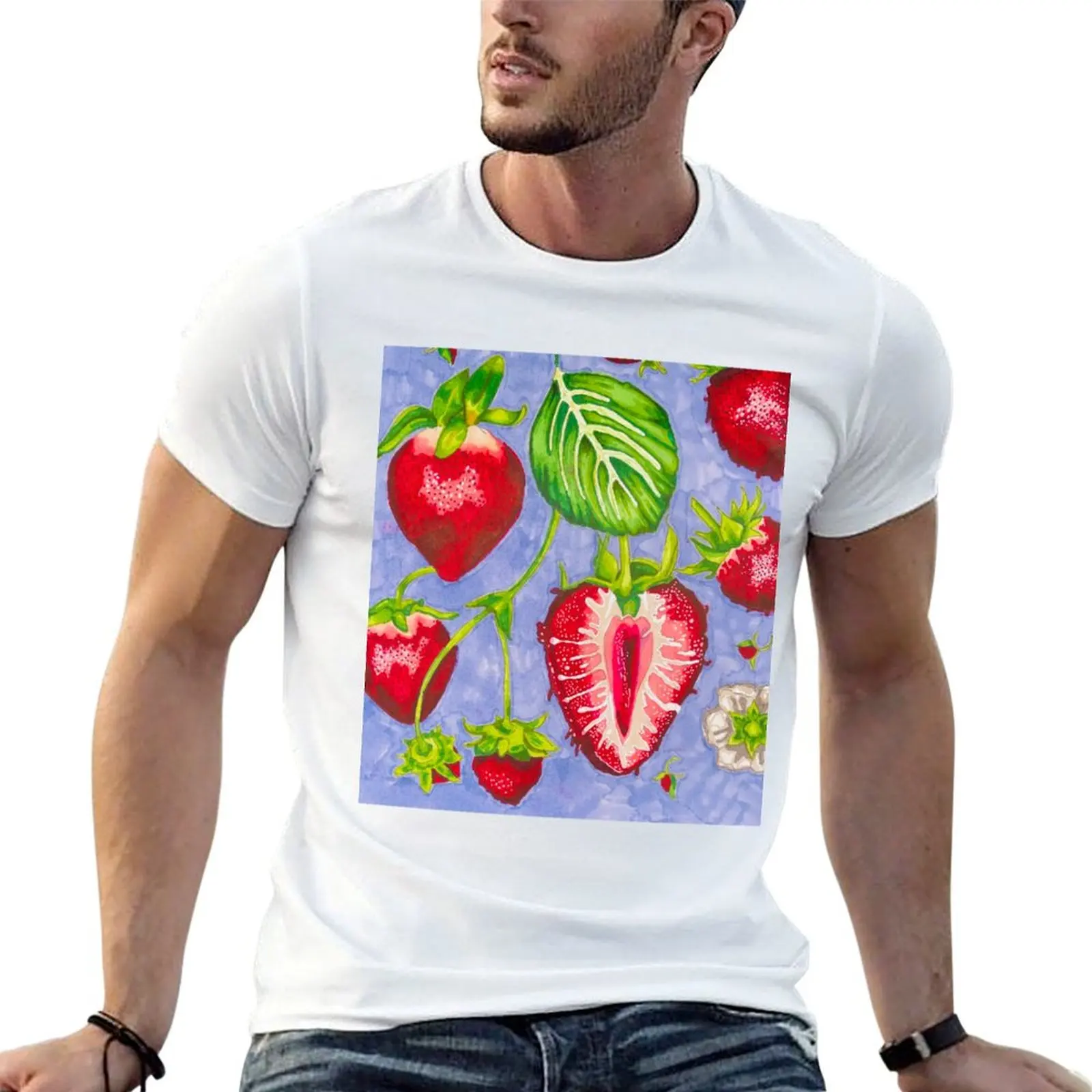 

strawberry marker study T-Shirt cotton tshirt 100% anime tshirt t shirts for man graphic funny T-shirt