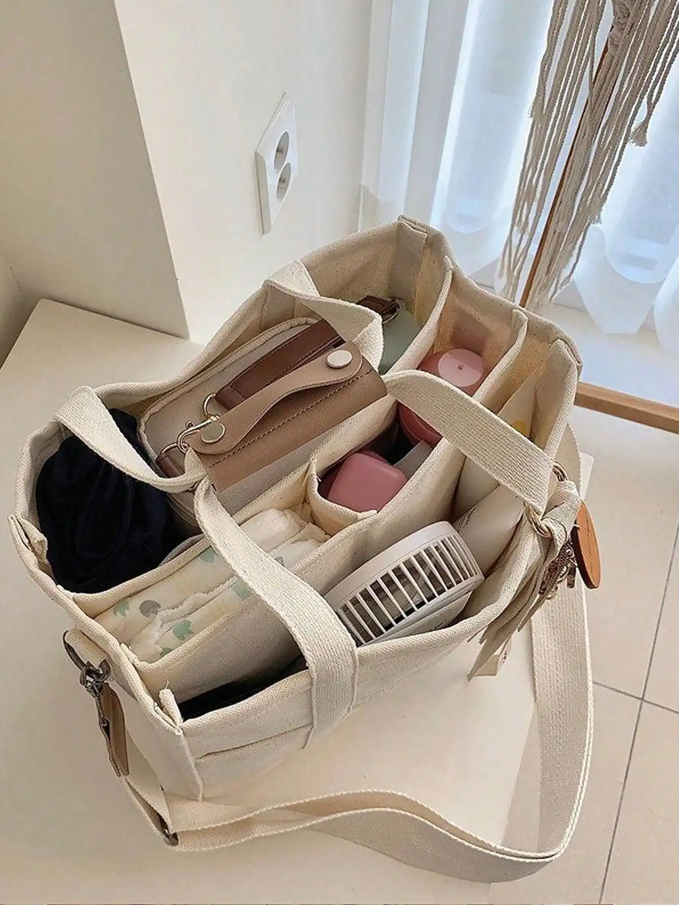 Instagram Multi Divided Maternal and Baby Mommy Bag, Outdoor Canvas Bag, Handbag, Crossbody Bag, Tote Bag, Multi compartment Bag