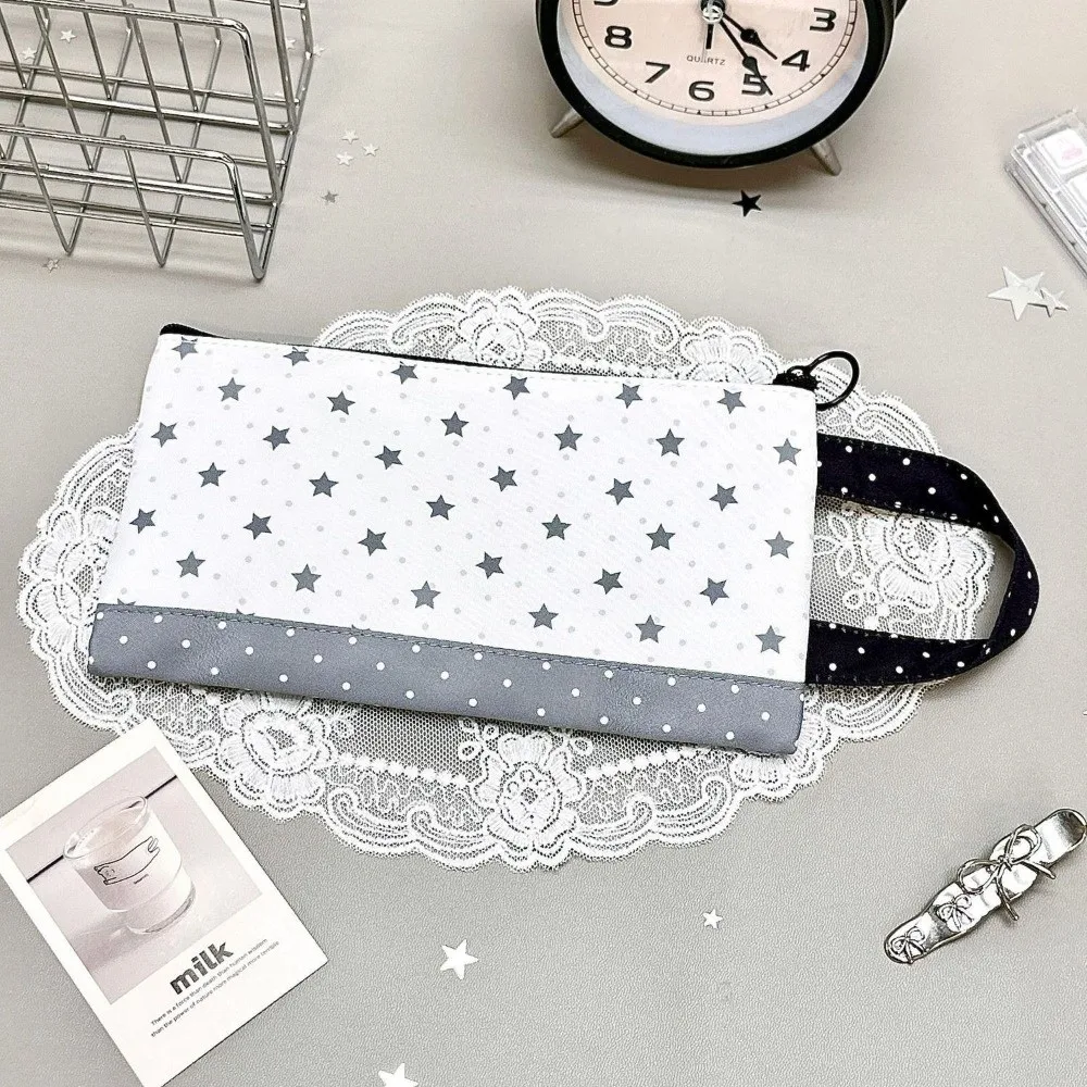 Durable Star Cat Print Pencil Case with Transparent Window Handheld Pencil Pouch Large Capacity Pencil Storage Bag Gift