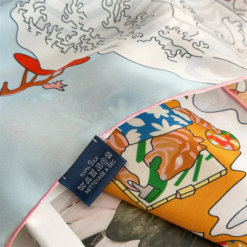 Silk Scarf 135CM Hand-Rolled Shawl Head Hair Bag Bandanas Large Shawls Summer Spring Accessories Gift Horse Print view 4