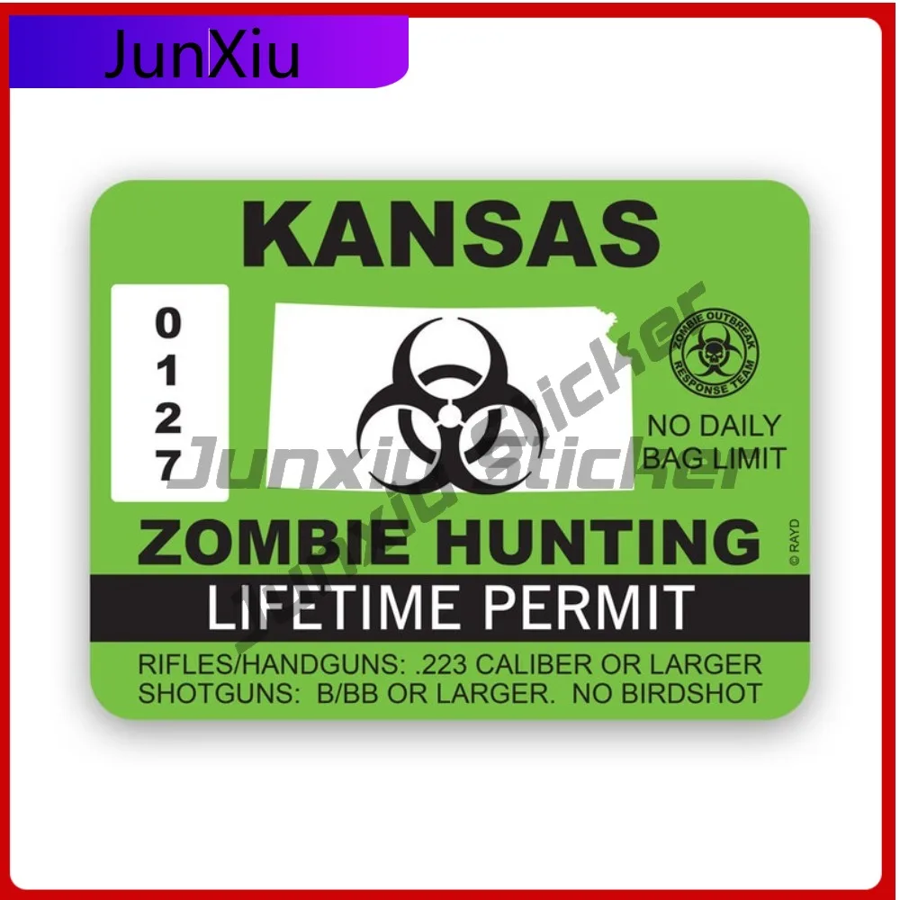 

Kansas Zombie Hunting Scratch Resistant Waterproof Cartoon For Helmet Laptop Bumper No Residue Easy Apply Decoration Truck