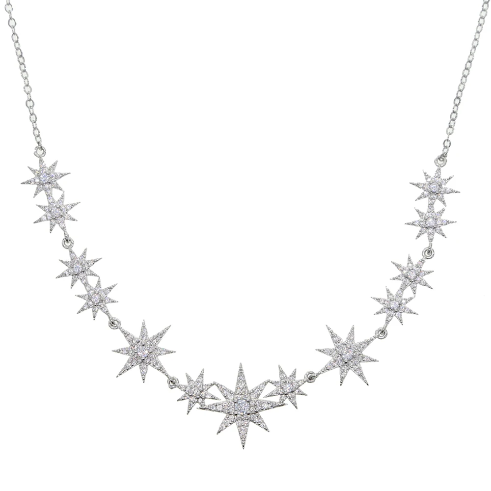 Summer New Fashion Iced Out Bling Cz Star Starburst Charm Nchoker Necklaces For Women Delicate Charm Statement Jewelry Wholesale