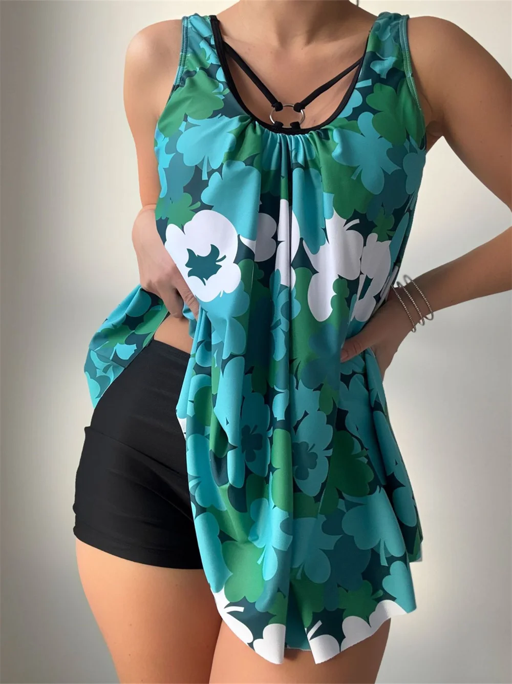 

Sexy Floral Bikini Shorts Set Retro Print Swimsuit Women's Bikinis and Tankinis Ring Swimwear Beach Bathing Suit Vacation Outfit