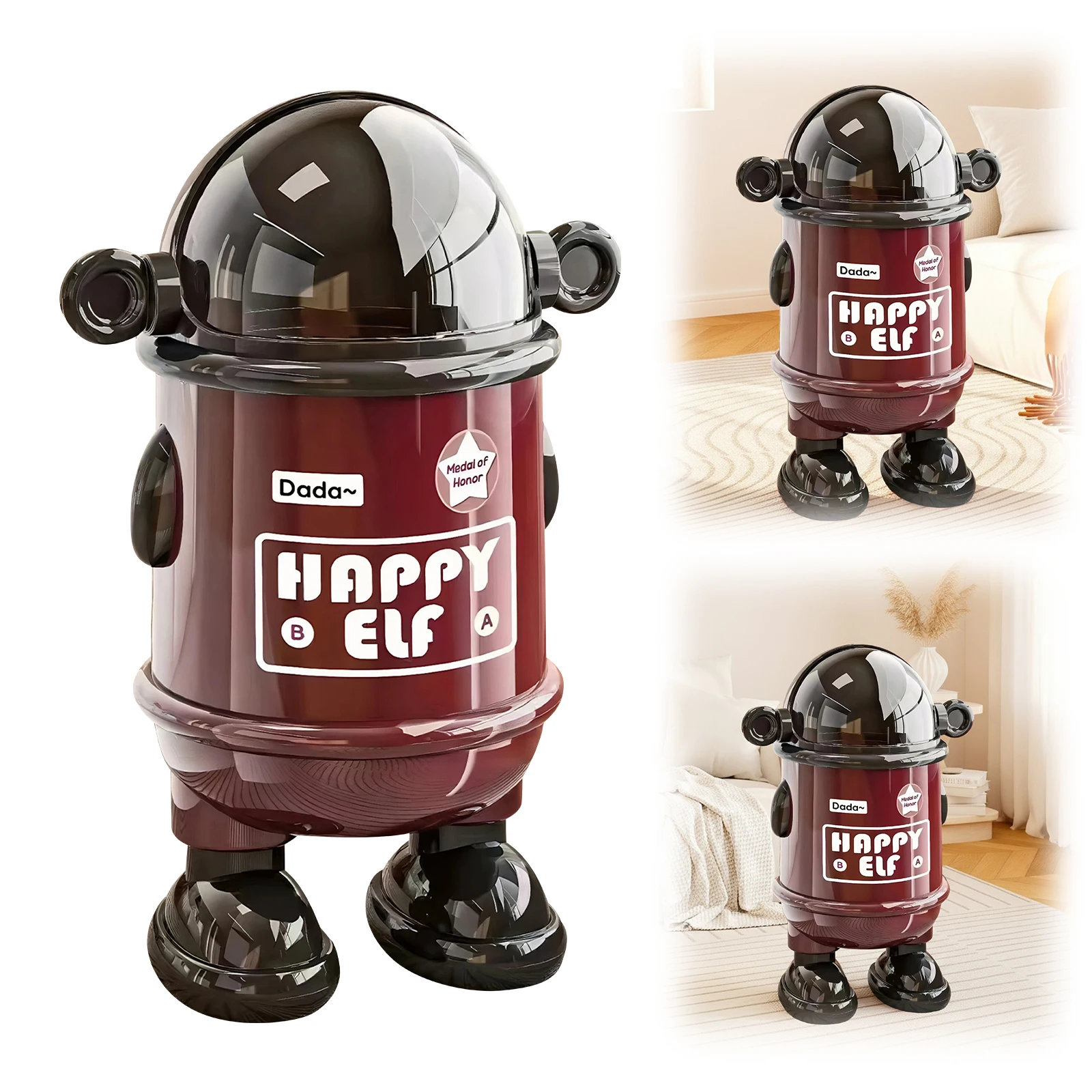 

Робот-мусорный бак с крышкой, пластиковый контейнер для мусора для дома, офиса, общежития (стоячий, черный)