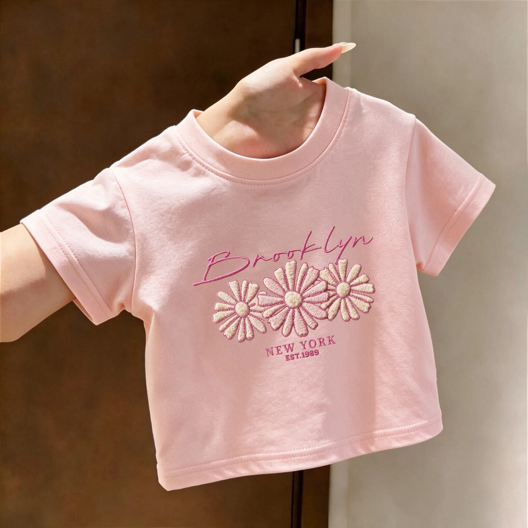 Summer Kids Cotton T Shirt Brooklyn New York Floral Graphic Casual Short Sleeve Tee for Girls Toddler Youth