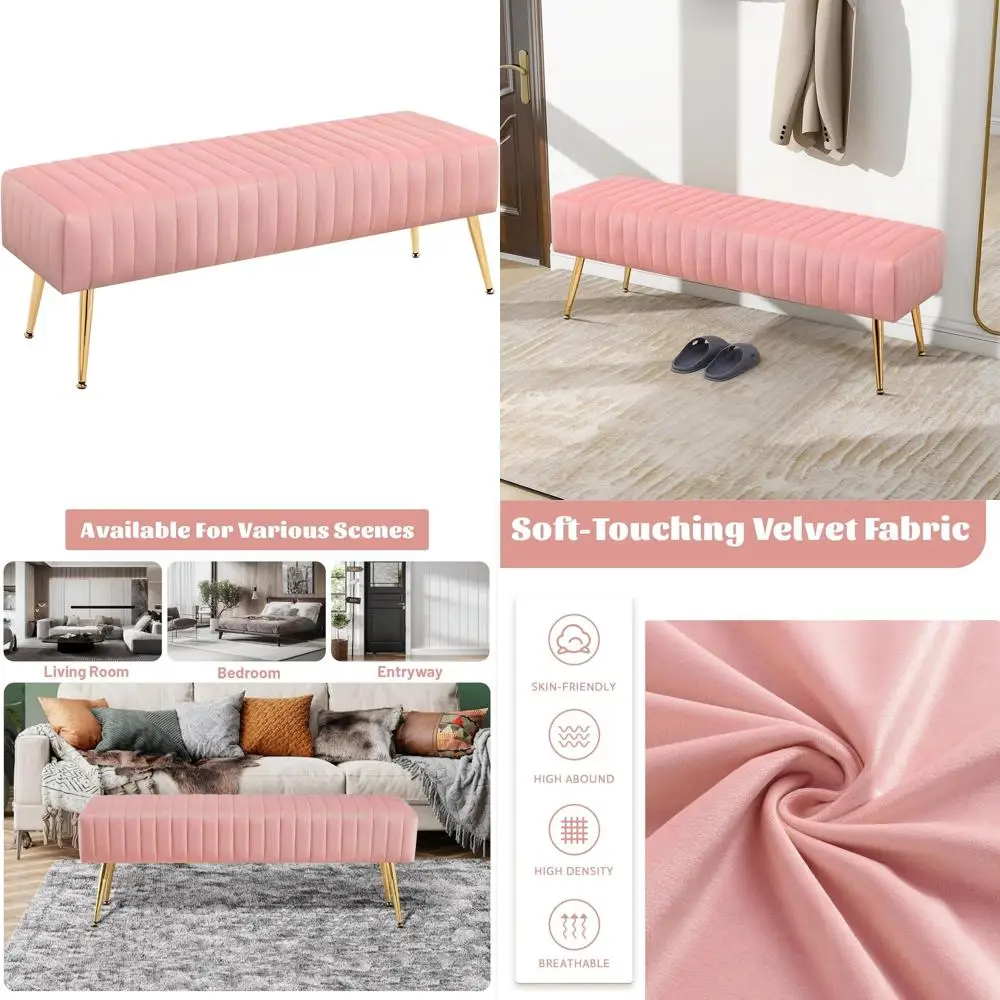 

Османская скамейка для спальни с бархатной обивкой и полосатой ткани с золотыми металлическими ножками для гостиной, 44-дюймовый длинный хвостовой ключевой меч