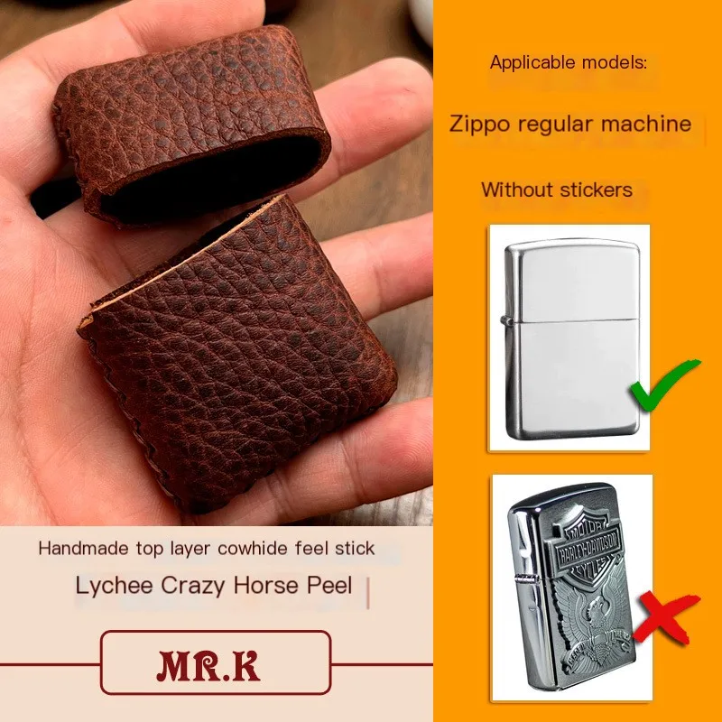 

Genuine Leather Cowhide Handmade Leather Cover For Zippo Regular Lighter Retro Nostalgic Decorative Shell