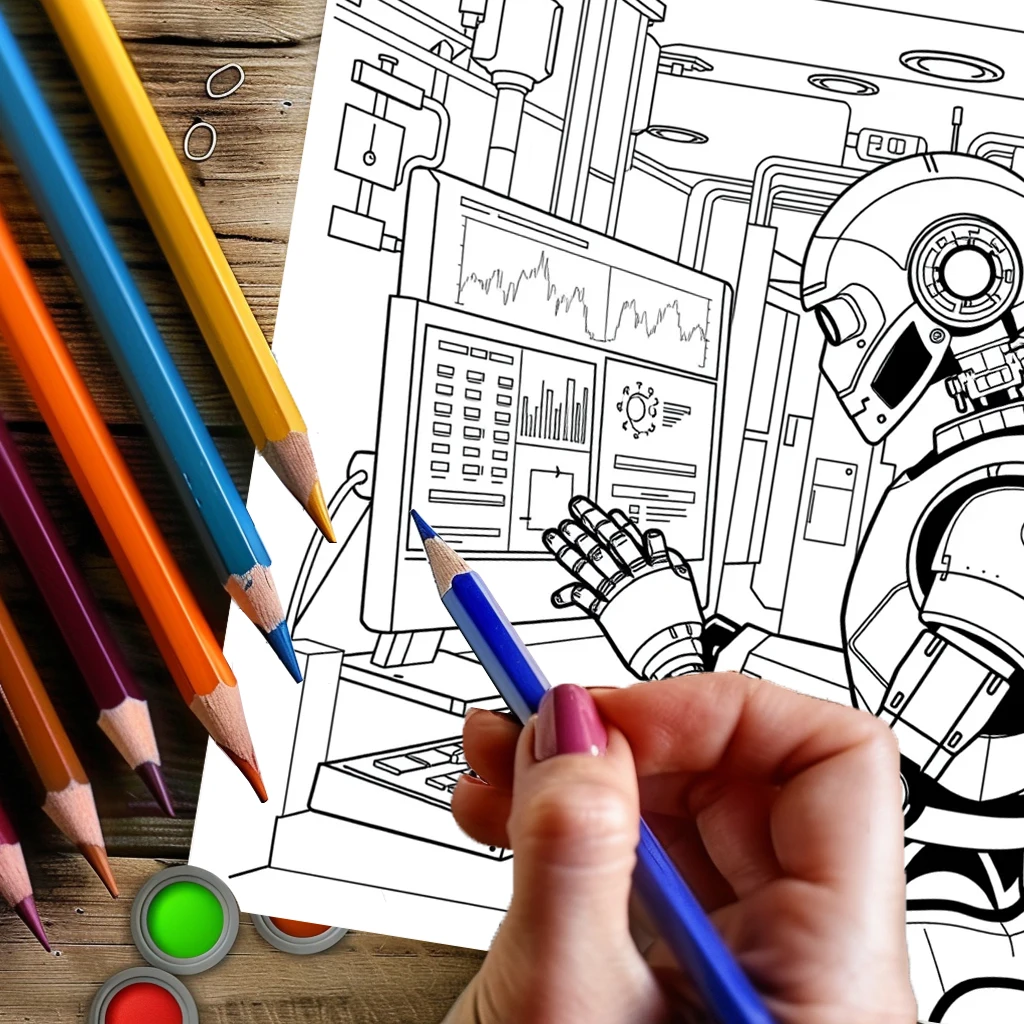 28 stron Oryginalna kolorowanka dla dorosłych z robotami i maszynami |   Książeczka do kolorowania, artykuły do rysowania na Boże Narodzenie, Święto Dziękczynienia