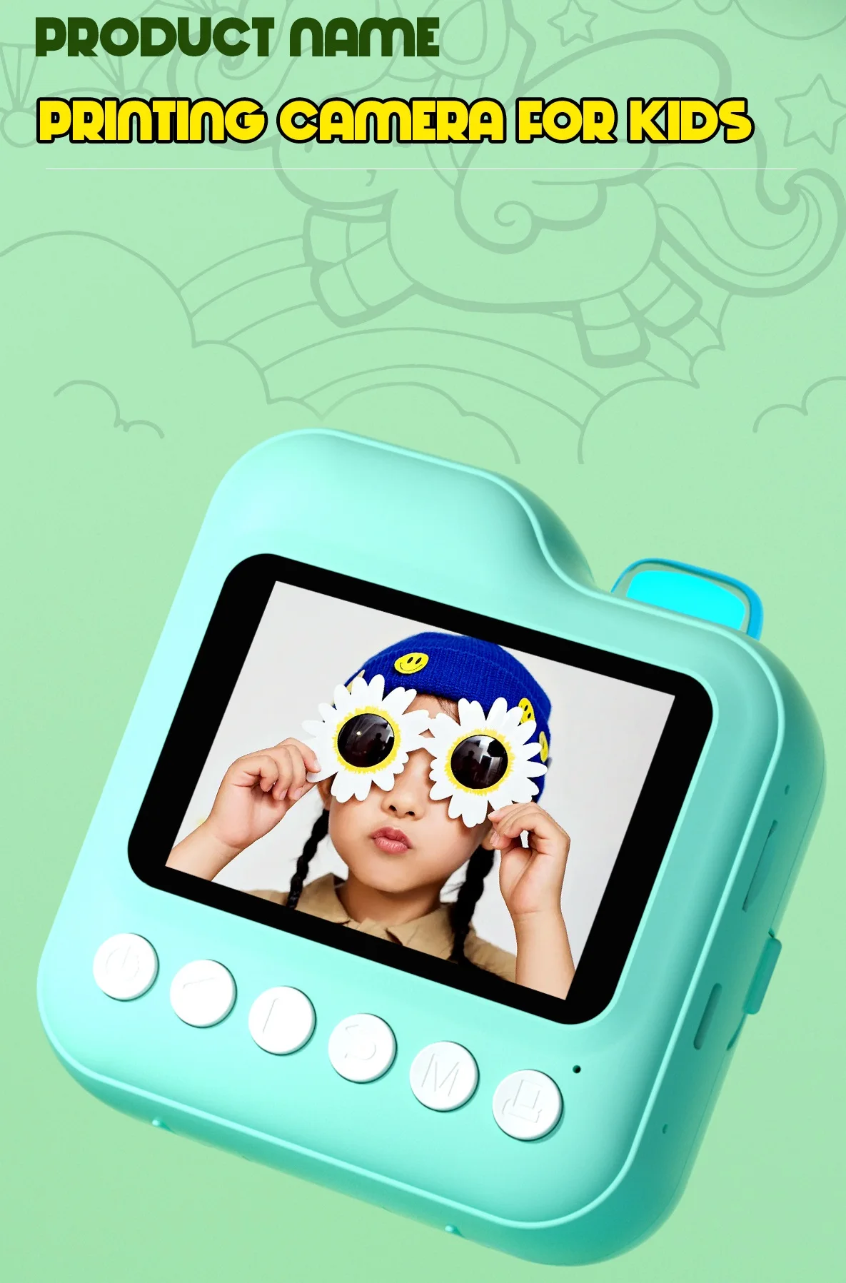 Children Instant Thermal Print Camera 1080P HD Camera Outdoor Parent-Child Interaction Records Selfie Video Portable Toy Camera