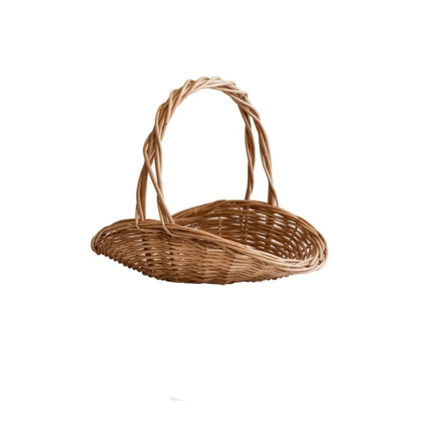 Cesta tejida de mimbre, cesta de almacenamiento de mimbre con asa, cesta de arreglo de flores resistente, contenedor de Picnic tejido a mano