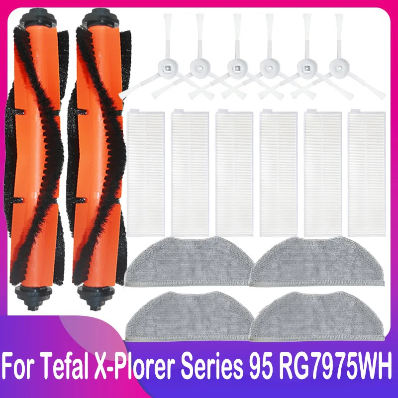 Rodillo principal de repuesto para Rowenta Tefal x-plorer Serie 95, RG7975WH, RG7987WH, cepillo lateral, filtro Hepa, mopa, paño, toallita, piezas