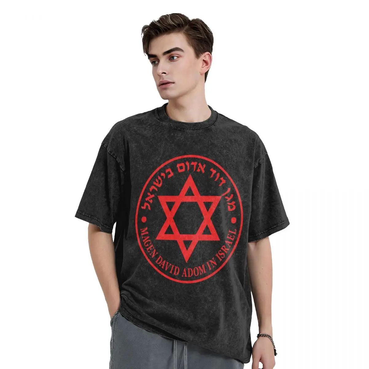 MDA Magen David Adom Logo T-shirt lavata Uomo Streetwear T-shirt in cotone Spiaggia T-shirt moda traspirante Semplice Top di grandi dimensioni