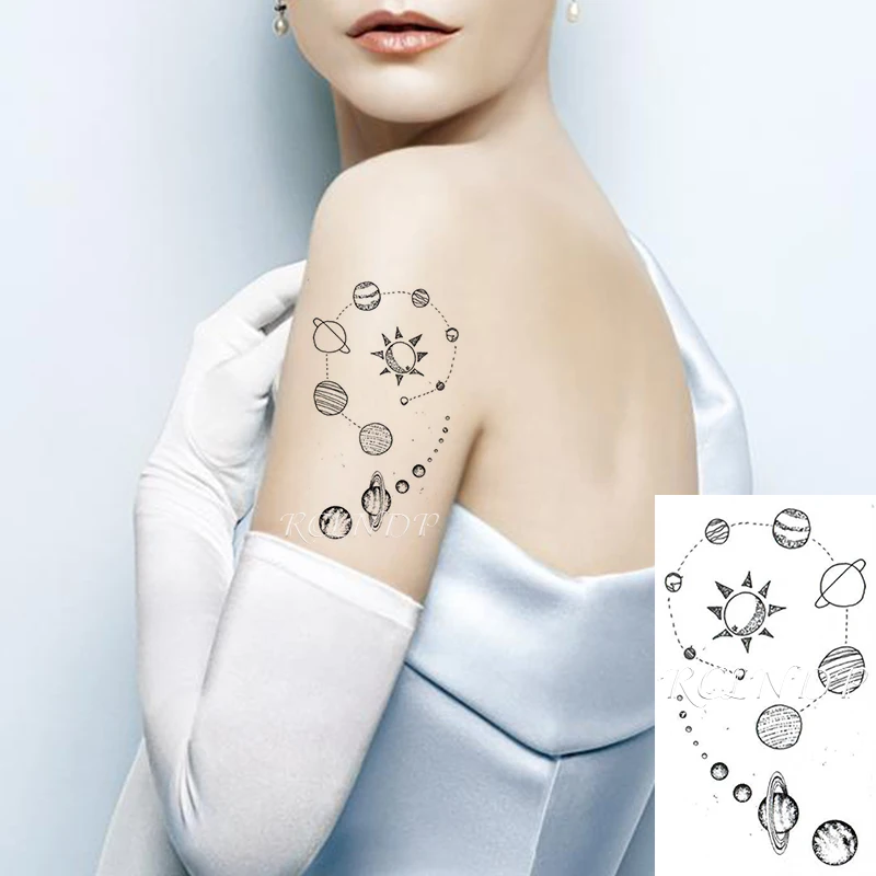 ملصق تاتو مؤقت مضاد للمياه على شكل طائرة جبلية على شكل نجمة قمرية تاتو لامع على هيئة فن تاتو وشم مزيف للنساء والرجال #5
