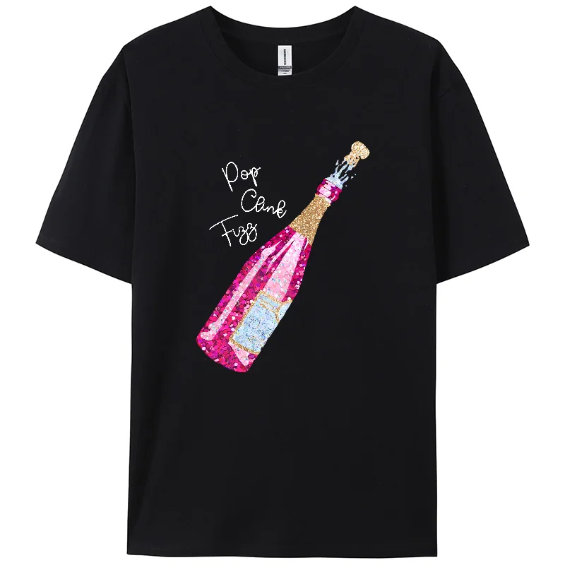 Pop Clink Fizz Tshirt Champagne Bottle New Year Tee Super Soft Trendy Champagne T-Shirt Fun New Year Tee Champagne Tops