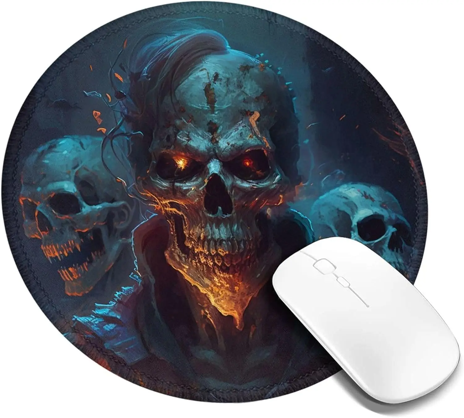 Skull Ghost Zombies Skulls Round Mouse Pad Non-Slip Rubber Skull Gaming Mousepads with Stitched Edge Fit Office Work Computer