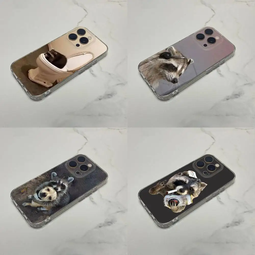 

Cute Raccoon Funny Phone Case For iPhone 16,15,14,13,12,11 Plus,Pro,Max,XR,XS,Plus,E,SE4,Mini Transparent Shell