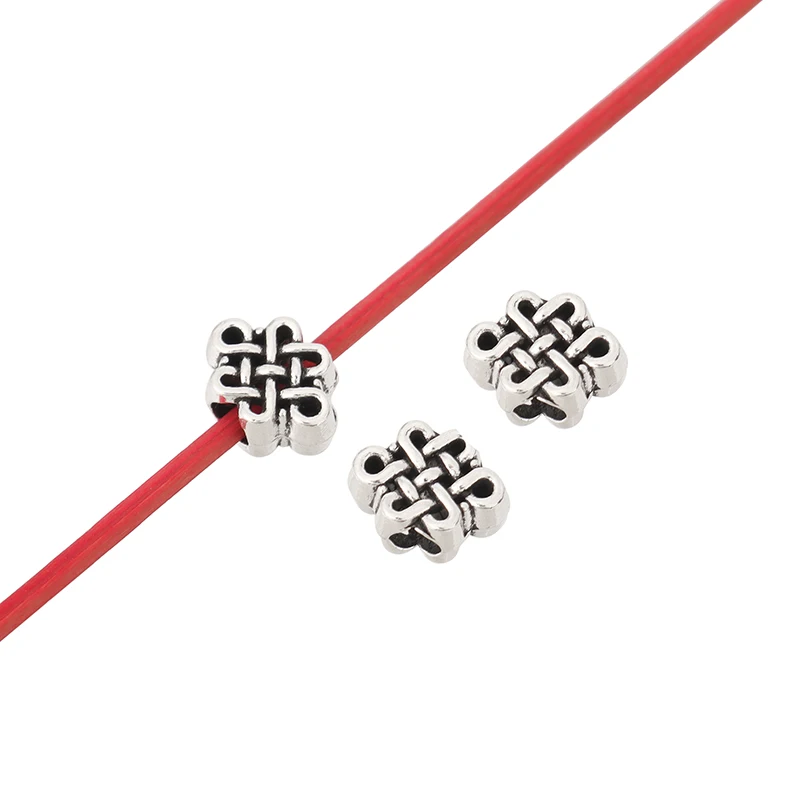 100 Uds. De abalorios espaciadores de nudo chino de Color plateado/dorado para DIY, collar, pulsera, accesorios para hacer joyas