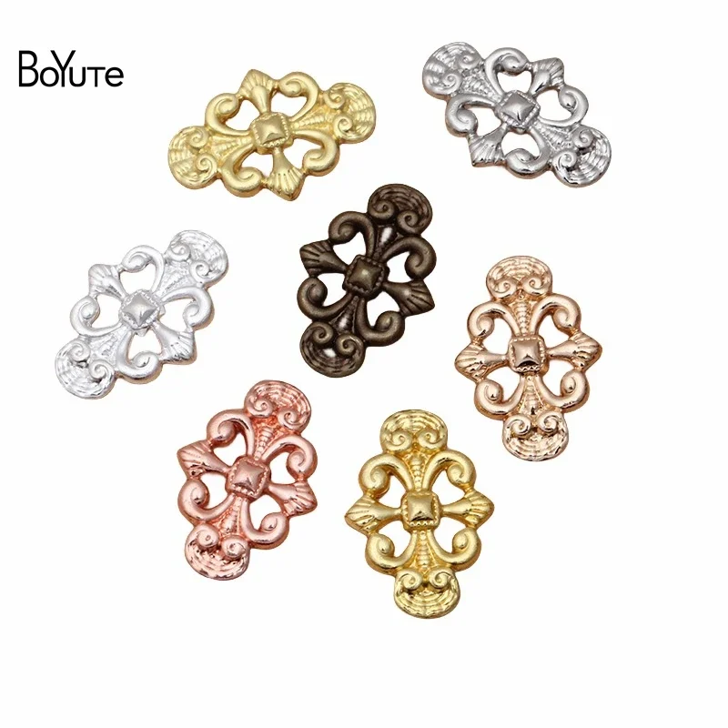 

BoYuTe (200 Pieces/Lot) 12*17MM European Flower Plate Wholesale Filigree Brass Material DIY Jewelry Making Accessories