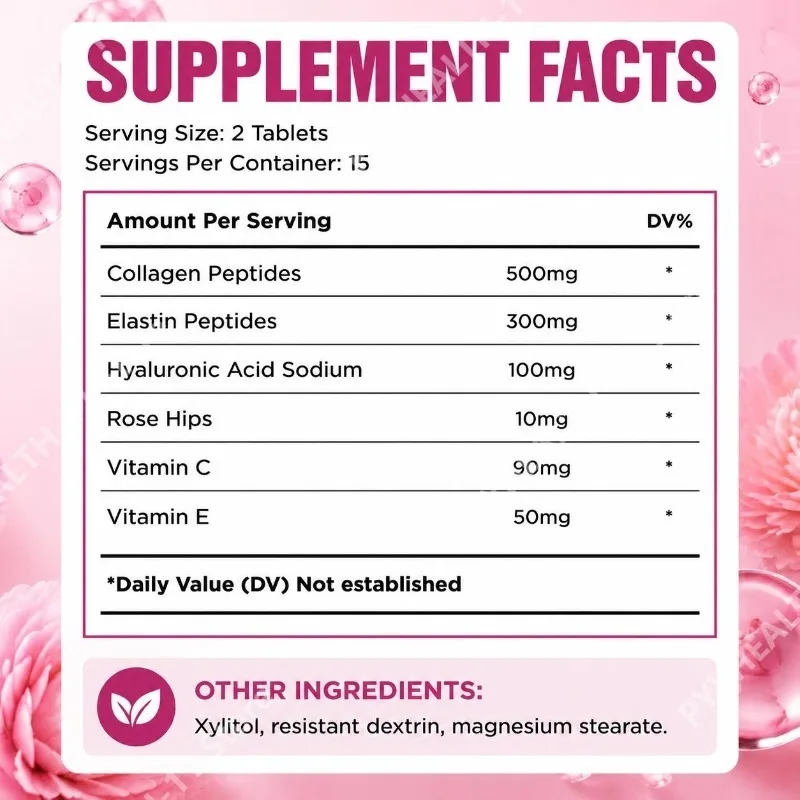 DHOP Anti Aging Hydrolyzed Collagen Tablets Helps Reduce Wrinkles & Fine Lines with Collagen Peptides Vitamin C Type I III 30 Ct