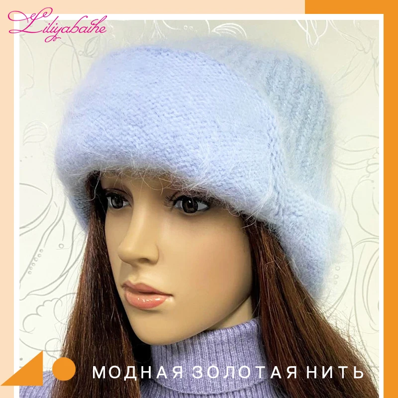 LILIYABAIHE  NEW winter Women ear protection hat knitted wool angora Simple and stylish Metal snap button.