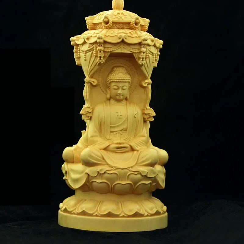 High 12cm BoxWood Western Three Holy Buddha Sculpture Guanyin Bodhisattva Home Decor