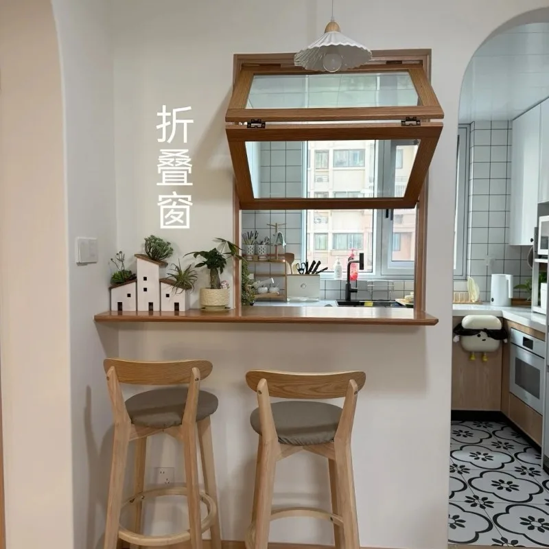 Log wind window Solid wood up and down sliding folding window c