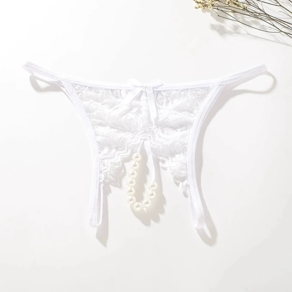 Exotic Panties Lace Floral Crotchless G-string Sexy Lingerie Open Crotch Underwear Thongs Women Plus Size Erotic Pearls Panties image 6
