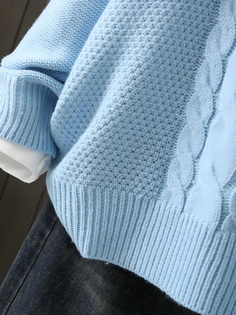 Damen Übergröße Rundhals Langarm Pullover Lässiger Herbst Frühling Strickpullover – Detail 4