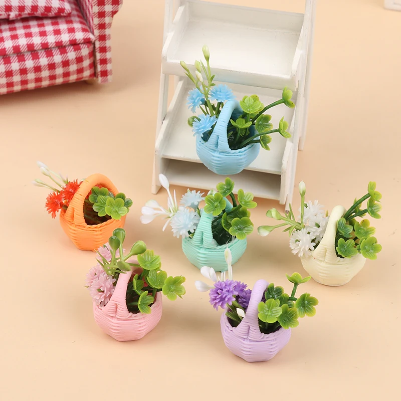 

1/12 Dollhouse Simulation Flower Basket Potted Plants Dollhouse Home Decoration Dolls House Micro Garden Scene Ornament