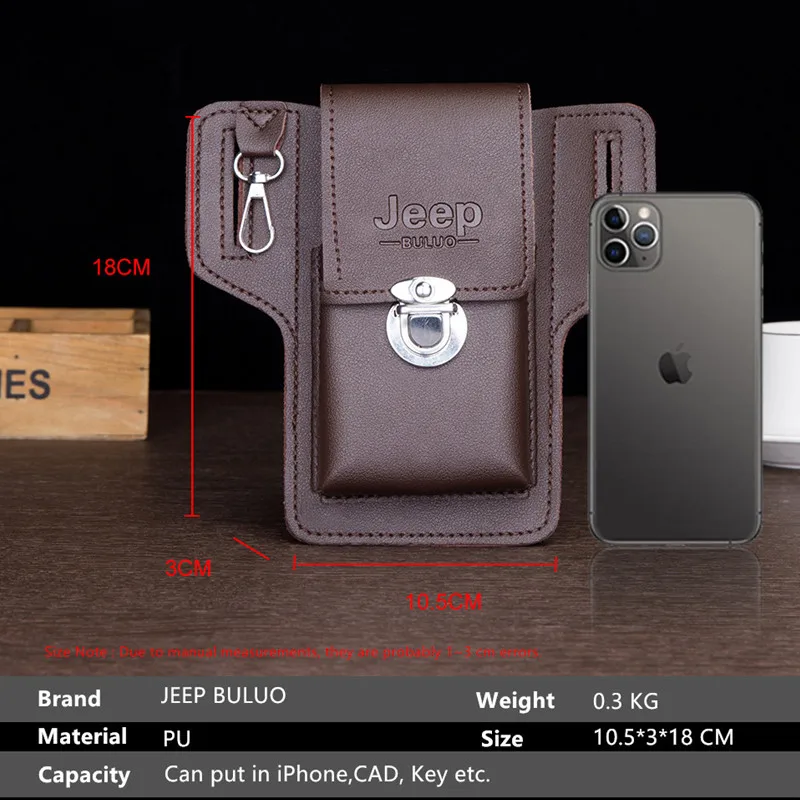 JEEP BULUO Men Phone Case Cover Holster Cross Through Belt Waist Bag Wallet Purse Leather Vintage Travel Hiking