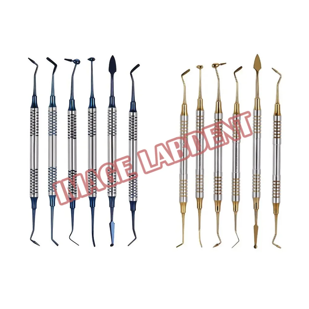 6Pcs Dental Composite Resin Filling Spatula Titanium Plated Head Resin Filler Set Thick Handle Restoration Set Dental Instrument