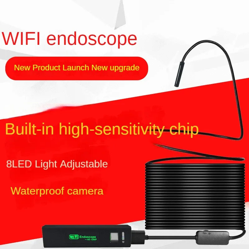 WiFi type endoscope 8mm600mah mobile phone endoscope 1200P ultra high definition 5m hard wire industrial endoscope