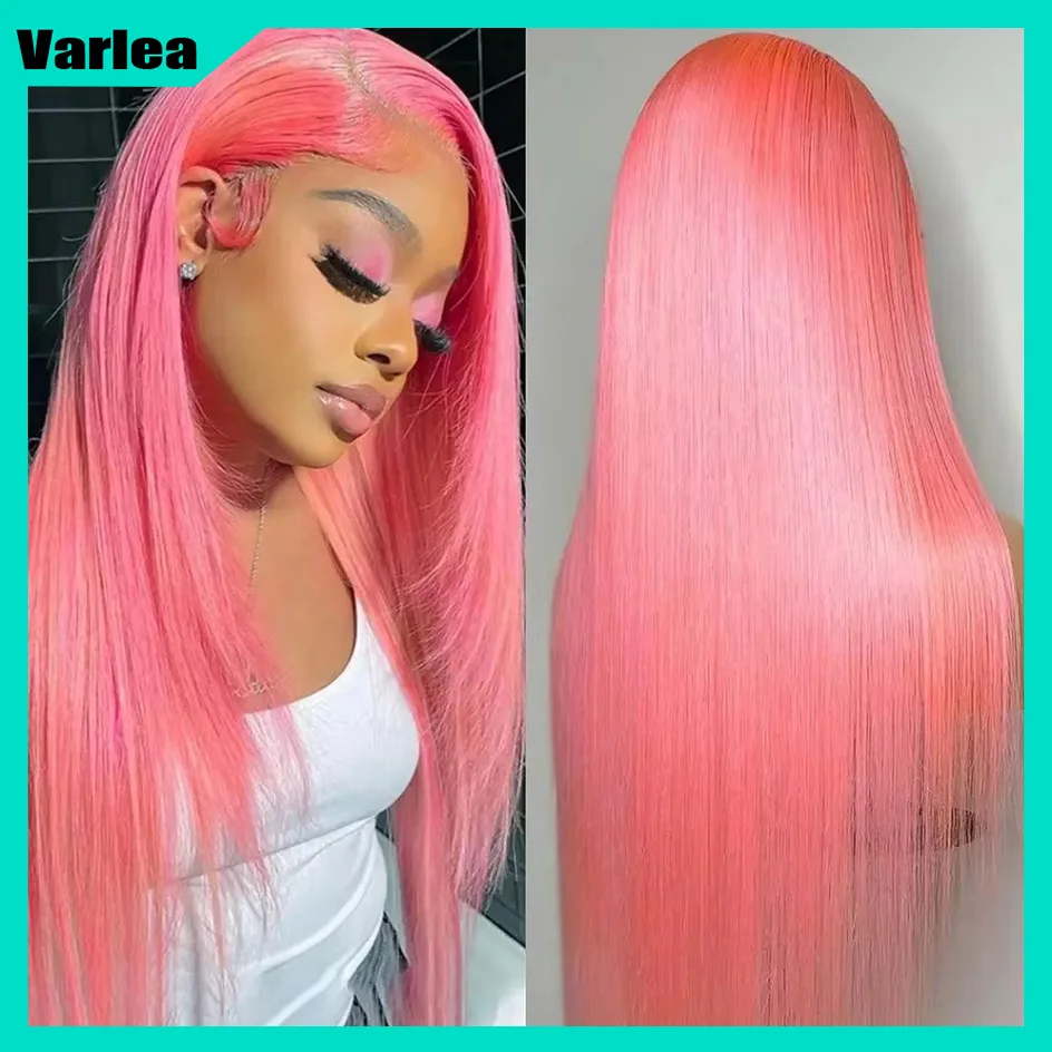 Varlea 200% Density Colored Pink Human Hair Lace Frontal Wig 13x6 Lace Frontal Hd Lace Wig 13x4 Human Hair Straight Brazilian