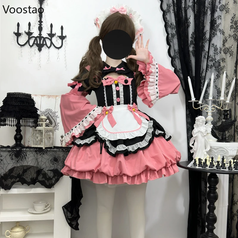 Harajuku Cute Lolita Op Dress donna Gothic Punk Y2k Bow Ruffles Bell profile Maid Party Dresses Girls Vintage Japanese Kawaii Dress