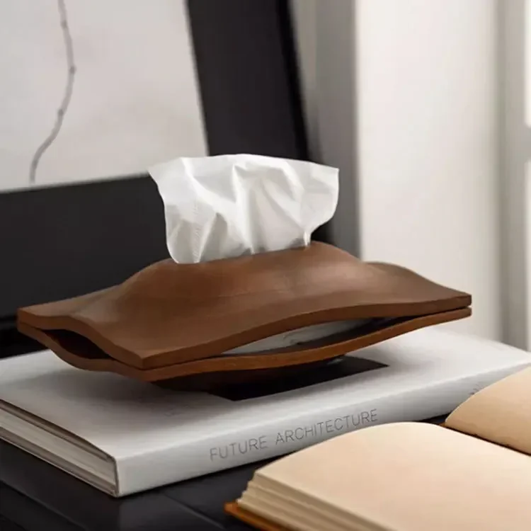 Walnut Wood Texture Tissue Box Tea Table Drawer Paper Box Napkin Boxes Washcloth Storage Box Tissue Holder Tissues Organizer