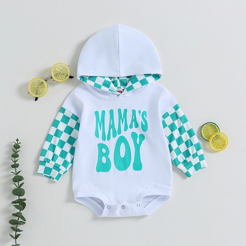 Baby Boy Fall Clothes Long Sleeve Pullover Checkerboard Hoodie Romper Sweatshirt Mama Boy Outfits Sweater Jumpsuit