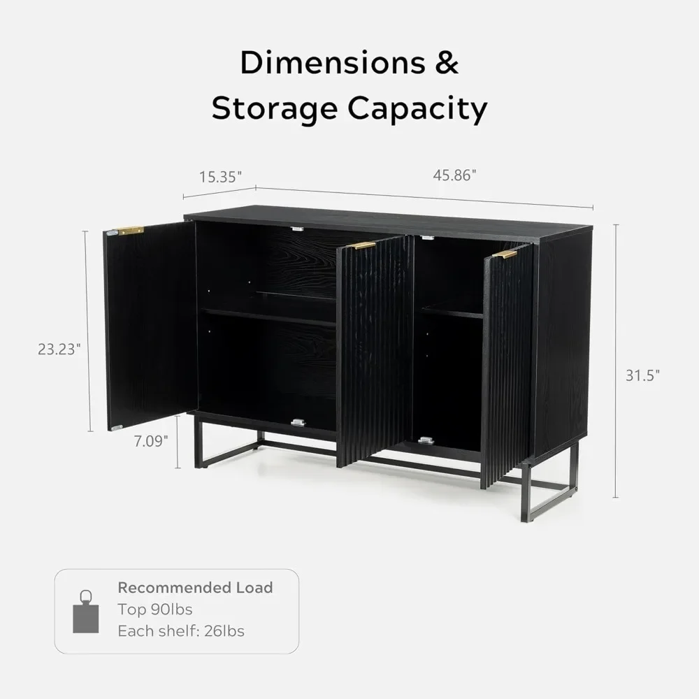 Contemporary 3-Door Wooden Storage Cabinet with Adjustable Shelves and Console Table Feature