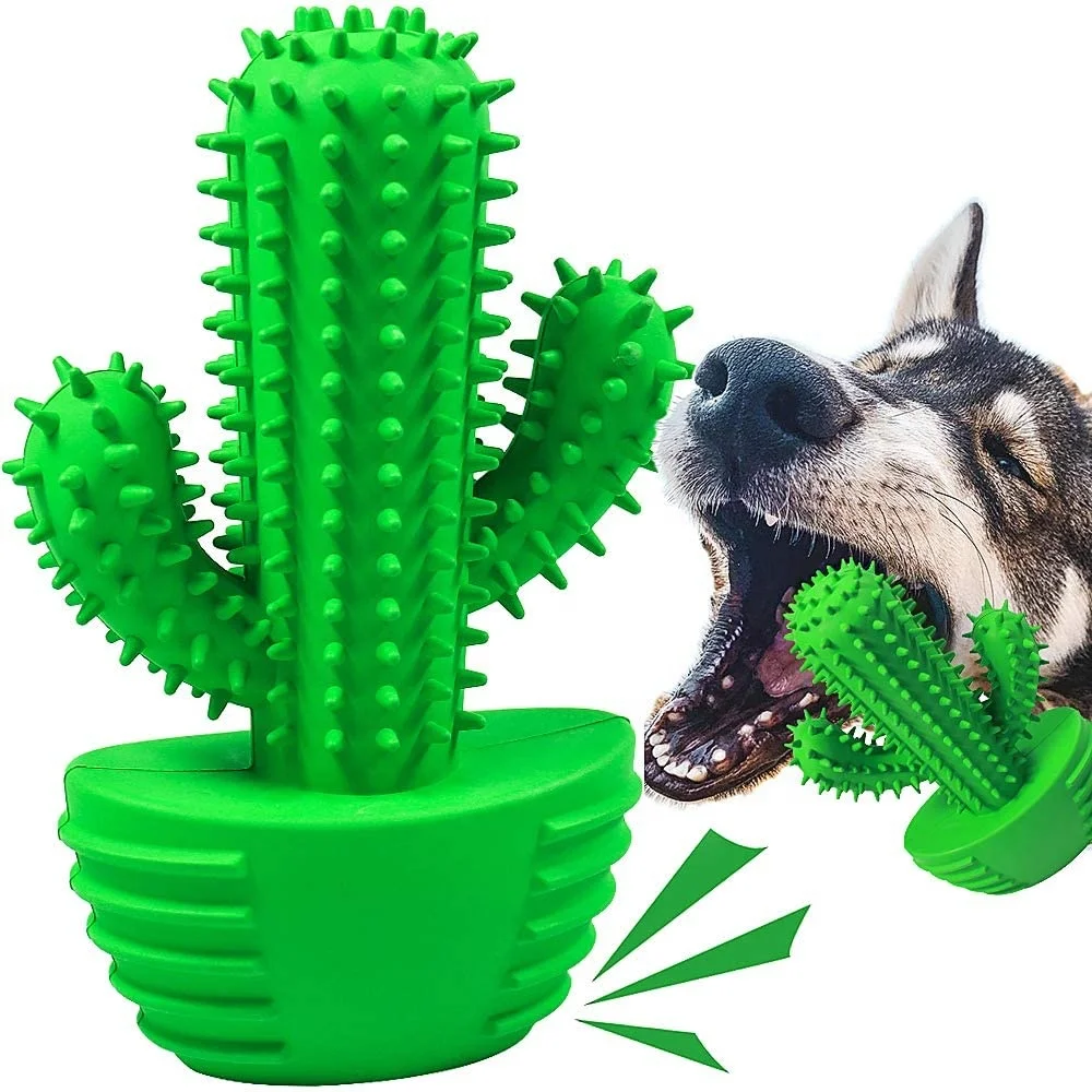 Dog Cactus Interactive Rubber Chew Toys For Small Large Dogs Tooth Cleaning Toothbrush For Small Large Dogs Treat Dispenser Pet