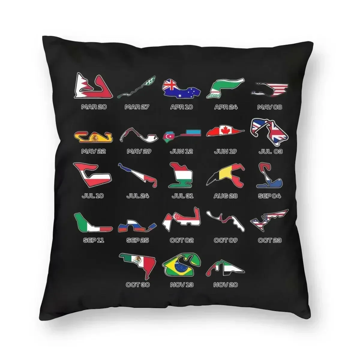 F1 Calendar Square Pillowcase Polyester Printed Zip Decor Throw Pillow Case Room Cushion Cover