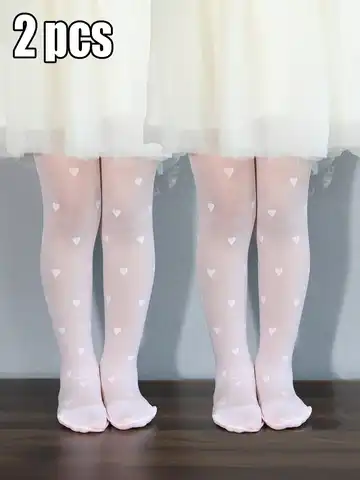 2 Pairs of Baby Girls Pantyhose Children Summer Thin Leggings Love Heart Mesh Stockings Little Princess White Tight Soft Hosiery