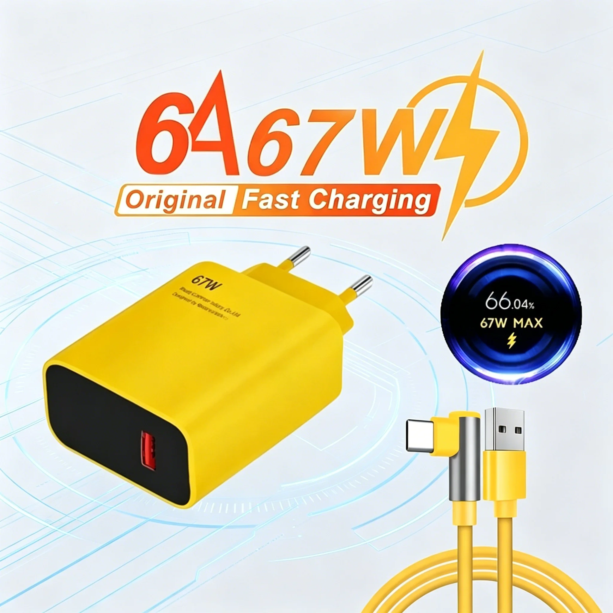 Cargador USB de 67W, cargador de teléfono de carga rápida, adaptador de pared, Cable tipo C para iPhone, Samsung, Xiaomi, Huawei, enchufe europeo/estadounidense, cargador de viaje